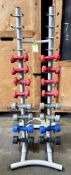 8 pairs Life Fitness Dumbbells, comprising 1 pair 4kg, 1 pair 3kg, 2 pairs 2kg (grey), 4 pairs