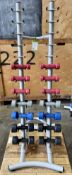 7 pairs Life Fitness Dumbbells, comprising 2 pairs 4kg, 1 pair 3kg, 1 pair 2kg, 3 pairs 1kg,