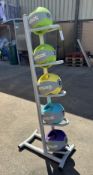 5 Reebok Medicine Balls, sizes 8, 7, 6 and 2 x 5 including stand