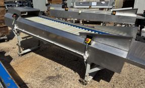 Stainless steel Inclined Conveyor, with plastic rollers, 600mm width, 3000mm length, 1200mm