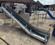 Stainless steel Inclined Belt Conveyor, 600mm width, 1300mm height, with control dividing blade (