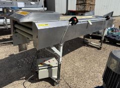 Stainless steel Inclined Conveyor, with plastic rollers, 600mm width, 3000mm length, 1200mm