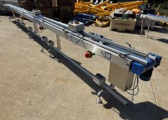 Stainless steel powered Belt Conveyor, 200mm belt width, 9500mm belt length, 940mm height,