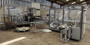 Graphic Packaging Case Packing Line comprising E-700 and C-3000, with gluing and conveyor feeds (