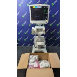 GE Carescape 850 D19KT Patient Monitor on Trolley with 1 x GE REF M1115512 Module Rack, 1 x GE REF 2