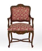 A pair of Louis XIV Cabriolet Armchair “Amand” – Multi-Colour Hand-Painted Beechwood An elegant
