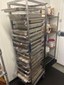 2 x stainless steel gastro mobile racks 15 x tier 38cm x 55cm 165cm Note this lot has a lift out