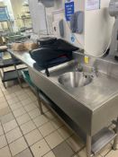 Stainless steel sink/handwash basin with back splash and under shelf 223cm Note this lot has a