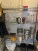 Contents of shelf comprising of glass water jugs, ice buckets and cafetiere Note this lot has a lift
