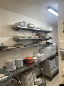 7 x stainless steel wall mounted shelfs 35cm wide Note this lot has a lift out charge see charges in