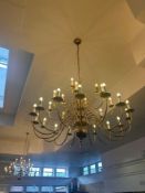 26 arm brass Dutch style chandelier 140cm dia x 240cm drop Note this lot has a lift out charge see
