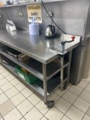 Stainless steel table with 2 x under shelf back splash and can opener 292cm x 70cm 85cm Note this