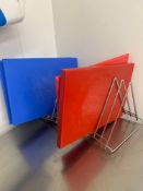 Various Neoprene chopping boards with stand Note this lot has a lift out charge see charges in