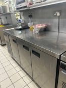 Foster XTRA model XR3H stainless steel 3 door bench fridge Note this lot has a lift out charge see