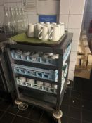 Stainless steel dishwasher holding rack trolley 58 x 48 x 90cm Note this lot has a lift out charge