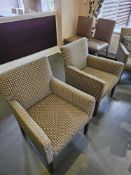 Set of five Bampton Design dining armchairs, each upholstered in geometric textured fabric with