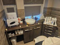 Spa Cabinet & Vanity Unit - Dark Wood Finish with Integrated Storage and Sink Set comprising a