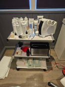 Mobile spa trolley 3 tier complete with Taiji HC-6 HotCabi towel warmer with white casing and