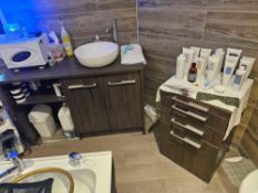 Spa Cabinet & Vanity Unit - Dark Wood Finish with Integrated Storage and Sink Set comprising a