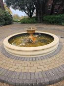 Modern Bath Stone Roman Fountain with Roll Moulding and Flat Coping Contemporary circular garden