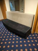 Banquet bench sofa with high upholstered backrest and fixed seat pad, Upholstered in cream and black