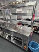 EMH stainless steel chef's pass with integrated hot cupboard pass through doors base and overhead