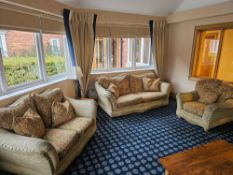 Three-Piece Upholstered Seating Suite - Jacquard Fabric with Brass Pin Detailing Elegant three-piece