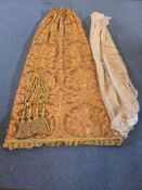 A Pair Lined Pencil Pleat Top Of Silk Drapes Tie Back Decorated With A Large-Scale, Traditional