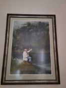 A Framed Print Of A Man Sitting By A River Fishing Attributed to Brian Barrington Dated 92 In Glazed