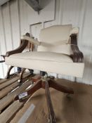 Regency Revival Mahogany Swivel Desk Chair Upholstered Upon Shaped And Fluted Legs With Brass