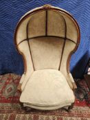 French Hall Porters Canopy Chair Mahogany Framed With Dome Top In A Damask Upholstery 76 X 58 X
