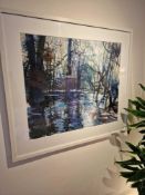 Maureen Davis Flood Waters Soft  Pastel And Gouache Signed Framed Art In White Wood Profile Frame 85