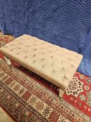Large Chesterfield Style Tufted Footstool Sueded Upholstered With Pin Detail And Raised On Fluted