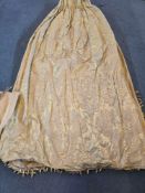 A Pair Lined Pencil Pleat Top Of Drapes Traditional Damask Pattern, Intricate, Symmetrical Floral