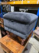 Foot Stool Upholstered In A Black Velveteen Fabric On Mahogany Feet 55 X 42 X 41cm (AF)