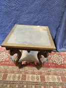 Mahogany Square Carved Table Eglomise Top Copper Edging On Block Feet 70 X 70 X 73cm
