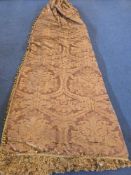 A Pair Lined Pencil Pleat Top Of Silk Drapes Features A Large-Scale, Traditional Damask Or Brocade