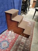 A Pair Of 19th Century Mahogany Bed Steps Each Side With A Pair Of Brass Handles, Upholstered In A