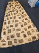 A Pair Lined Pencil Pleat Top Of Drapes Cream With Vintage Postage Stamp Various Rectangular And