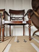 George IV Period Mahogany Carver Or Elbow Chair Shaped And Scroll-Carved Top Rail On The Back With A