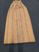A Pair Lined Pencil Pleat Top Lined Drapes.Vertical Striped Pattern.Warm Ochre Or Mustard Yellow,