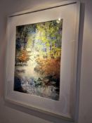 Maureen Davis Alpine Stream Mixed Media Signed Framed Art In White Wood Profile Frame 60 x 76cm