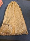 A Pair Lined Pencil Pleat Top Of Silk Drapes /Voils/Tiebacks Features A Shimmering Gold-On-Gold