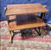 Vintage Baker Furniture Two Tier Table With Lion Head Brass Decorations, Burl Mahogany And Banded,