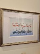 Jake Winkle British , B. 1964 Watercolour Titled Flamingo Call In Distressed Silver Wood Frame 77
