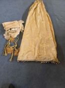 A Pair Lined Pencil Pleat Top Of Silk Drapes Traditional Damask Pattern, Intricate, Symmetrical