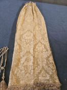 A Pair Lined Pencil Pleat Top Of Silk Drapes Features A Shimmering Gold-On-Gold Damask Design