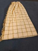 A Pair Lined Pencil Pleat Top Of Silk Drapes Features A Large-Scale Check Or Grid Pattern Consisting