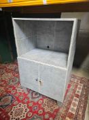 Media Cabinet Finished In Grey Shagreen Open Top Void Above A Two Door Fitted Cupboard 86 X 60 X