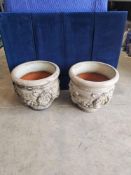 A Pair Of Stone Composite Pots Decorated With Bows And Floral Fruit Motifs In Relief 62 X 80cm